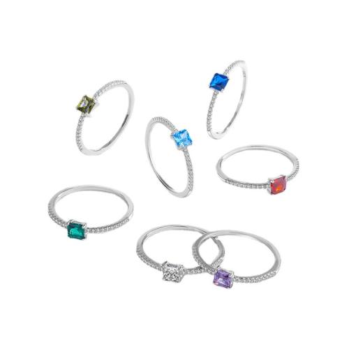 Argent sterling 925 bague, Motif géométrique, normes différentes pour le choix & pavé de micro zircon & pour femme, plus de couleurs à choisir, Taille:6-8, Vendu par PC