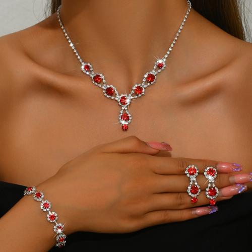 metal Conjunto de joya, chapado, diferentes estilos para la opción & para mujer & con diamantes de imitación, Vendido por Set