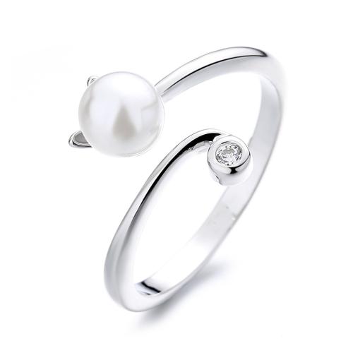 Brass Finger Ring, with Plastic Pearl, fashion jewelry & for woman & with rhinestone, more colors for choice, Sold By PC