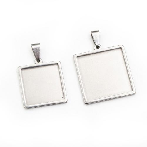 Stainless Steel Pendant Setting, 304 Stainless Steel, Square, DIY & different size for choice, original color, 10PCs/Bag, Sold By Bag