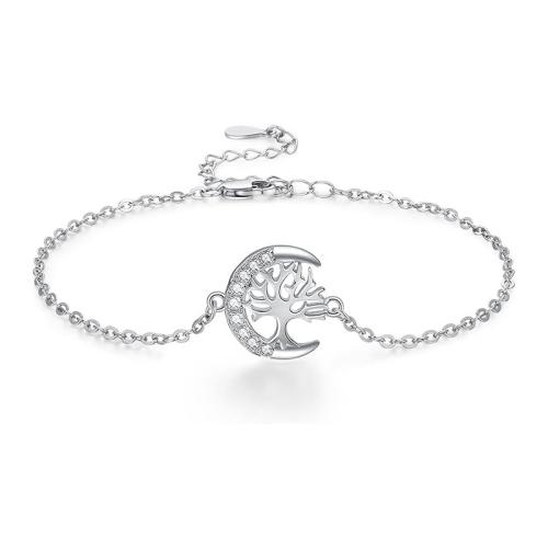 Bracelets en argent sterling, Argent sterling 925, avec 5cm chaînes de rallonge, bijoux de mode & pavé de micro zircon & pour femme, Longueur:Environ 17.5 cm, Vendu par PC