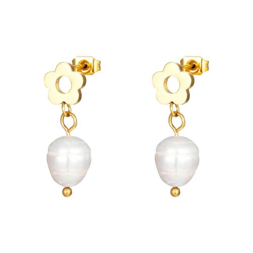 Boucle d'oreille Acier Titane, avec Shell Pearl, bijoux de mode & pour femme, Vendu par paire