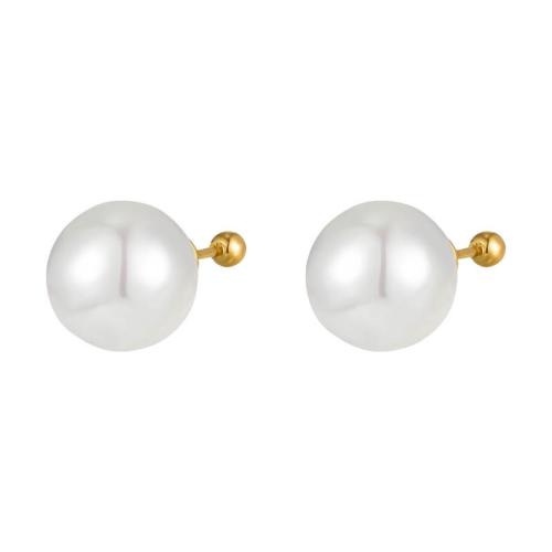 Boucle d'oreille Acier Titane, avec Shell Pearl, bijoux de mode & pour femme, Vendu par paire