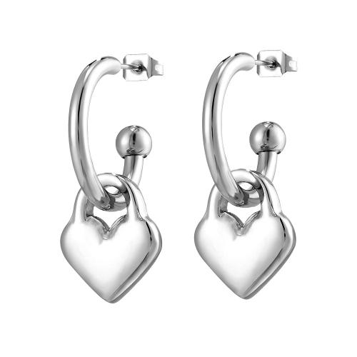 Titanium Steel  Earring, Heart, fashion jewelry & for woman, more colors for choice, 14.20x31mm, Sold By Pair