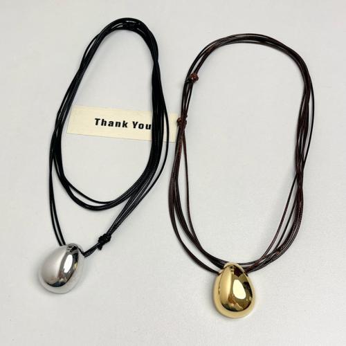 Tibetan Style Sweater Chain Necklace, with Wax Cord, plated, Double Layer & fashion jewelry & for woman, more colors for choice, 28x21mm, Sold Per Approx 112 cm Strand