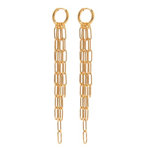 Fashion Fringe Earrings, 304 Stainless Steel, Vacuum Ion Plating, fashion jewelry & for woman, golden, 98mm, Sold By Pair