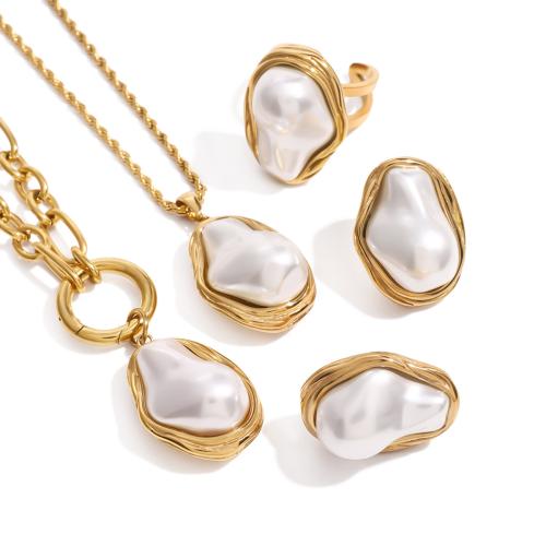 Fashion Stainless Steel Jewelry Sets, 304 Stainless Steel, with Plastic Pearl, Vacuum Ion Plating, fashion jewelry & different styles for choice & for woman, golden, Sold By PC