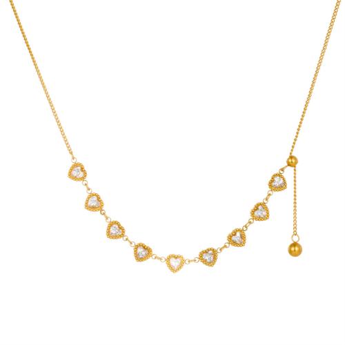 Collier de bijoux en acier inoxydable, Acier inoxydable 304, avec 5cm chaînes de rallonge, coeur, bijoux de mode & pour femme & avec strass, doré, Vendu par Environ 43 cm brin