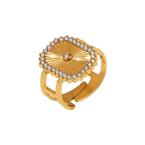 Zirkonia Edelstahl-Finger- Ring, 304 Edelstahl, mit kubischer Zirkonia, Modeschmuck & für Frau, goldfarben, Größe:7, verkauft von PC