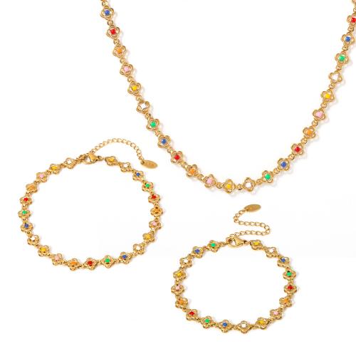 Ensemble de bijoux émaillés en acier inoxydable, Acier inoxydable 304, styles différents pour le choix & pour femme, doré, Vendu par PC