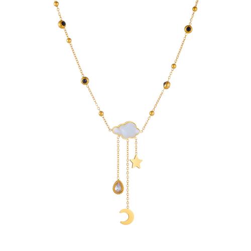 Collier de bijoux en acier inoxydable, Acier inoxydable 304, avec coquille blanche, avec 5.5cm chaînes de rallonge, bijoux de mode & pour femme, doré, Vendu par Environ 40 cm brin