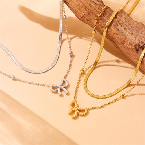 Stainless Steel Jewelry Necklace, 304 Stainless Steel, with 6cm extender chain, Bowknot, Double Layer & fashion jewelry & for woman, more colors for choice, Sold Per Approx 38 cm, Approx 41 cm Strand