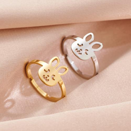 Stainless Steel Finger Ring, 304 Stainless Steel, Rabbit, plated, for woman, more colors for choice, inner diameter:17~20mm, Sold By PC