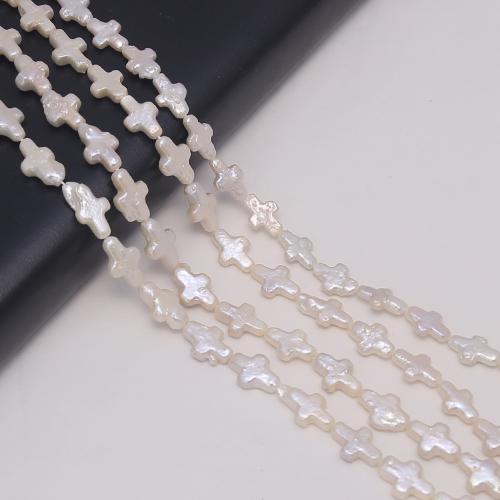 Natural Freshwater Pearl Loose Beads, Cross, DIY, white, 13mm, Sold Per Approx 38 cm Strand