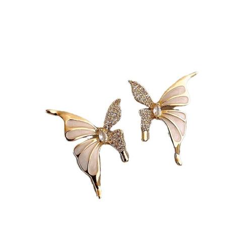 Tibetan Style Stud Earring, Butterfly, plated, for woman & enamel & with rhinestone, more colors for choice, Sold By Pair