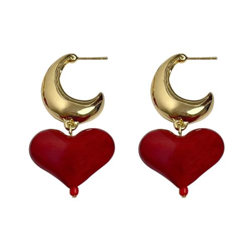 Tibetan Style Stud Earring, Heart, plated, fashion jewelry & for woman & enamel, more colors for choice, 60x30mm, Sold By Pair