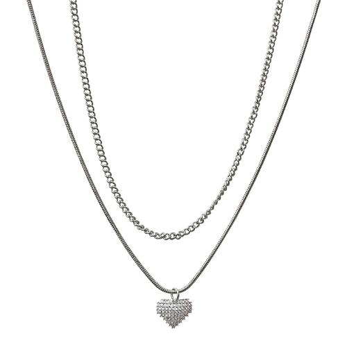 Tibetan Style Jewelry Necklace, with Brass, with 6CM extender chain, Heart, plated, micro pave cubic zirconia & for woman, silver color, Length:Approx 41 cm, Sold By PC