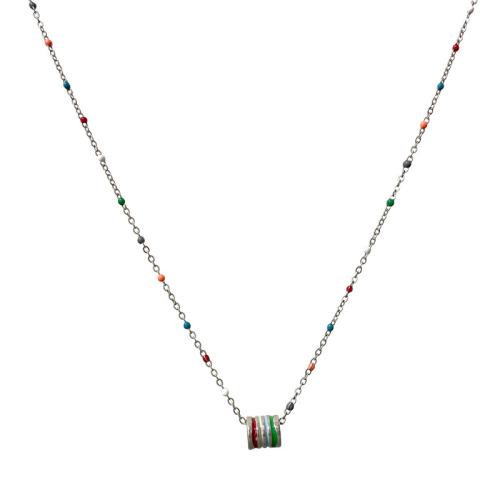 Brass Necklace, with 6CM extender chain, plated, for woman & enamel, silver color, Length:Approx 39 cm, Sold By PC