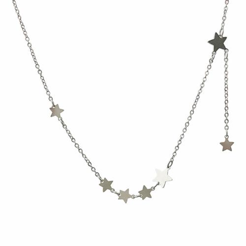 Collar de Aleación de Zinc, con 6CM extender cadena, Estrella, chapado, para mujer, plateado, longitud:aproximado 43 cm, Vendido por UD