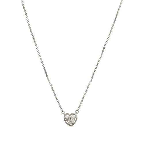 Tibetan Style Jewelry Necklace, with 6CM extender chain, Heart, plated, micro pave cubic zirconia & for woman, silver color, Length:Approx 39.5 cm, Sold By PC