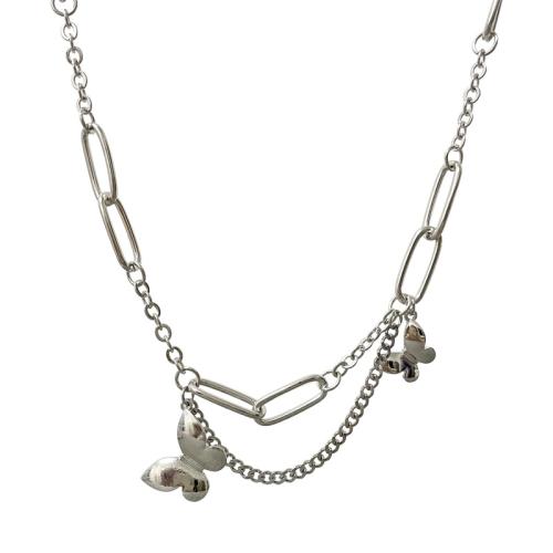 Collier de bijoux en alliage de zinc, avec fer, avec 6CM chaînes de rallonge, papillon, Placage, pour femme, argent, Longueur:Environ 38 cm, Vendu par PC