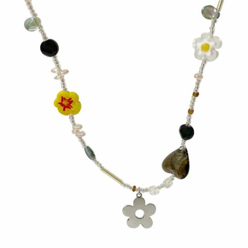 Collier de bijoux en alliage de zinc, avec Acrylique, avec 6CM chaînes de rallonge, Placage, pour femme, argent, Longueur:Environ 42.3 cm, Vendu par PC