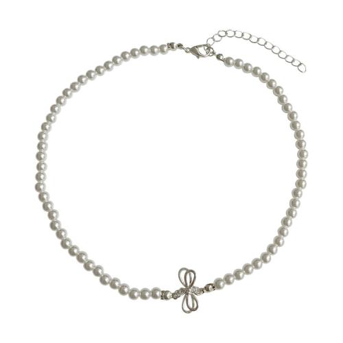 Collier de bijoux en alliage de zinc, avec perle de plastique, avec 6CM chaînes de rallonge, Placage, pour femme, blanc, Longueur:Environ 45.3 cm, Vendu par PC