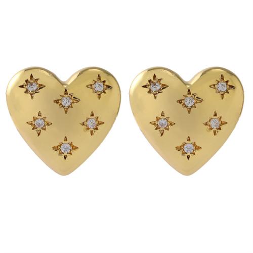 Cubic Zirconia Micro Pave Brass Earring, Heart, plated, micro pave cubic zirconia & for woman, more colors for choice, 15mm, Sold By Pair