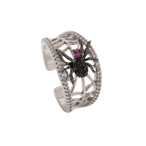 Brass Open Finger Ring, Spider, plated, for woman & with rhinestone, original color, Sold By PC