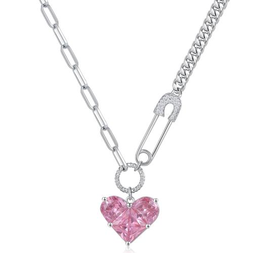 Collier de bijoux en alliage de zinc, avec cristal, Placage, pour femme & avec strass, rose, Longueur:Environ 45 cm, Vendu par PC