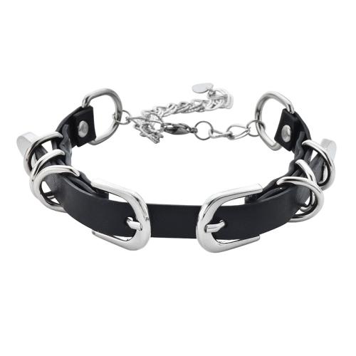 Mode Collier Choker, alliage de zinc, avec cuir PU, avec 10cm chaînes de rallonge, Placage, bijoux de mode & pour femme, noire, Longueur:Environ 28 cm, Vendu par PC