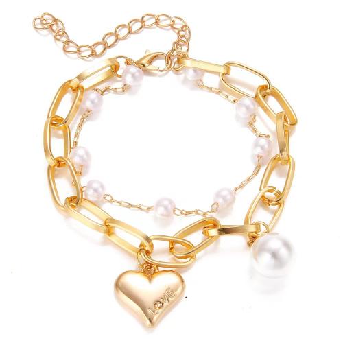 Tibetan Style Bracelet, with Plastic Pearl, plated, fashion jewelry & for woman, golden, Sold By PC