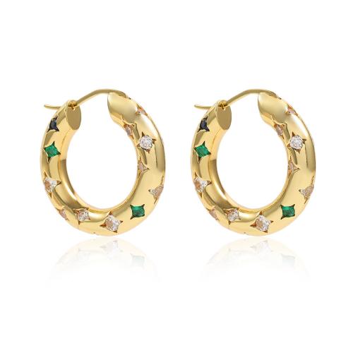 Cubic Zirconia Micro Pave Brass Earring, micro pave cubic zirconia & for woman, golden, Sold By Pair