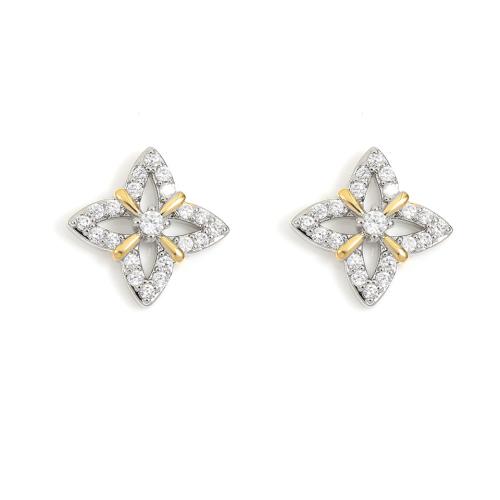 Boucles d'oreilles en laiton zircon cubique pavent, pavé de micro zircon & pour femme, argent, Vendu par paire