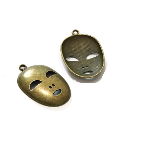 Pendentifs en alliage de zinc, Masque, Plaqué de couleur de bronze antique, DIY, 25x39mm, 50PC/sac, Vendu par sac