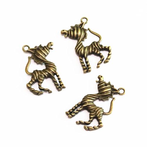 Pendentifs animaux en alliage de zinc, zèbre, Plaqué de couleur de bronze antique, DIY, 25x39mm, 30PC/sac, Vendu par sac