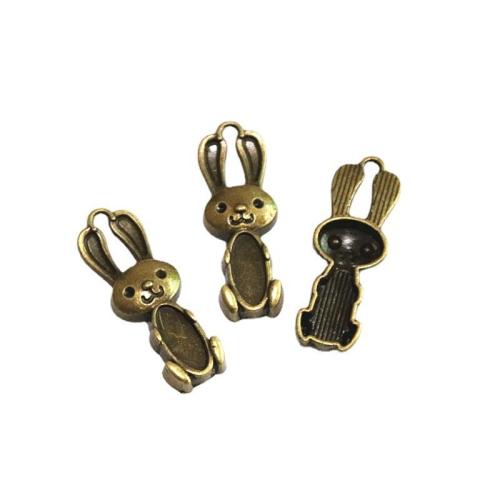 Pendentifs animaux en alliage de zinc, lapin, Plaqué de couleur de bronze antique, DIY, 37x13.20mm, 50PC/sac, Vendu par sac