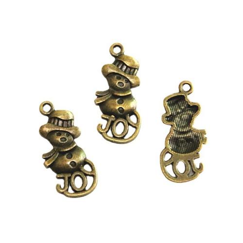 Pendentifs en alliage de zinc, bonhomme de neige, Plaqué de couleur de bronze antique, DIY, 27x13mm, 50PC/sac, Vendu par sac