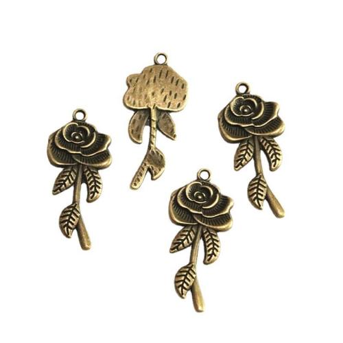 Tibetan Style Flower Pendants, Rose, antique bronze color plated, DIY, 43x19mm, 40PCs/Bag, Sold By Bag