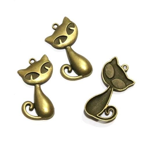 Tibetan Style Animal Pendants, Cat, antique bronze color plated, DIY, 39x26mm, 40PCs/Bag, Sold By Bag