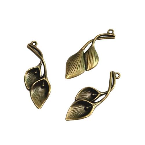 Pendentifs fleurs en alliage de zinc, Plaqué de couleur de bronze antique, DIY, 14x39mm, 60PC/sac, Vendu par sac