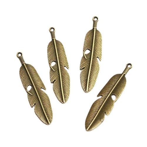 Zinklegierung Feder Anhänger, Federn, antike Bronzefarbe plattiert, DIY, 62x15.20mm, 40PCs/Tasche, verkauft von Tasche