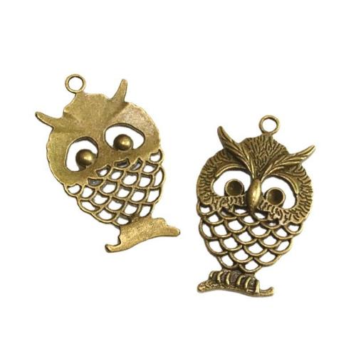 Pendentifs animaux en alliage de zinc, hibou, Plaqué de couleur de bronze antique, DIY, 58x28mm, 20PC/sac, Vendu par sac