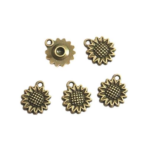 Tibetan Style Flower Pendants, Sunflower, antique bronze color plated, DIY, 16.50x17.60mm, 100PCs/Bag, Sold By Bag