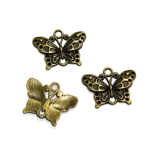 Zinklegierung Tier Anhänger, Schmetterling, antike Bronzefarbe plattiert, DIY, 25x19.40mm, 60PCs/Tasche, verkauft von Tasche