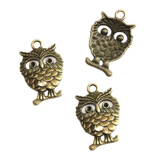 Pendentifs animaux en alliage de zinc, hibou, Plaqué de couleur de bronze antique, DIY, 35x23mm, 50PC/sac, Vendu par sac