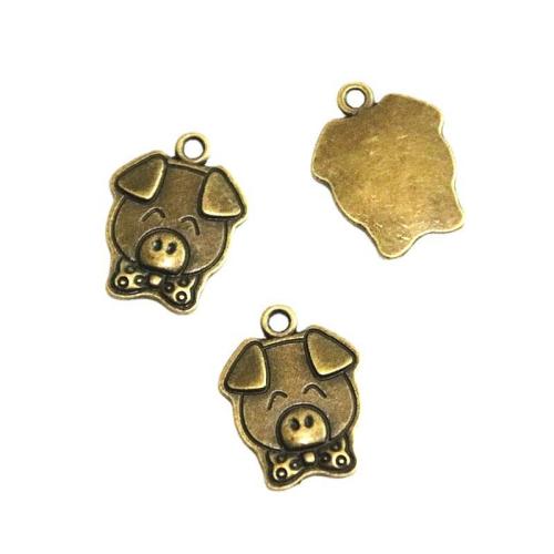 Pendentifs animaux en alliage de zinc, cochon, Plaqué de couleur de bronze antique, DIY, 16x20mm, 100PC/sac, Vendu par sac