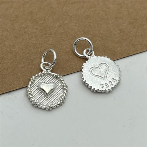 925 Sterling Silver Pendant, Flat Round, DIY & with heart pattern, 10x2mm, Sold By PC