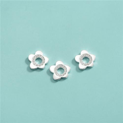 Gasket, 925 Sterling Silver, Flower, DIY & with rhinestone, 8.60x1.30mm, Hole:Approx 2.8mm, Sold By PC