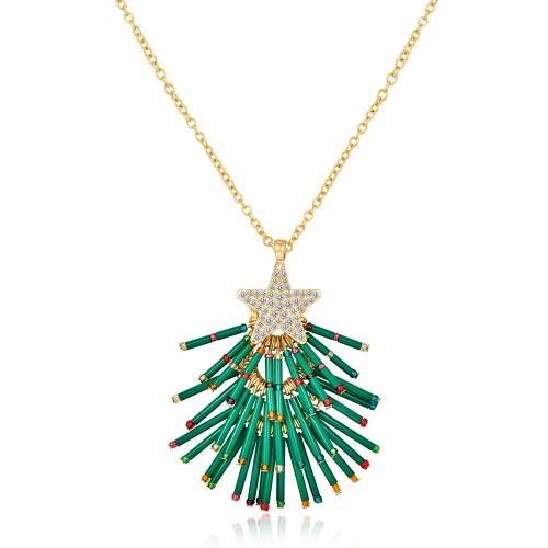 Colliers de Noël, laiton, avec Des billes de verre & Seedbead, avec 8.9cm chaînes de rallonge, Conception de Noël & bijoux de mode & pour femme & avec strass, vert, Longueur:Environ 80 cm, Vendu par PC